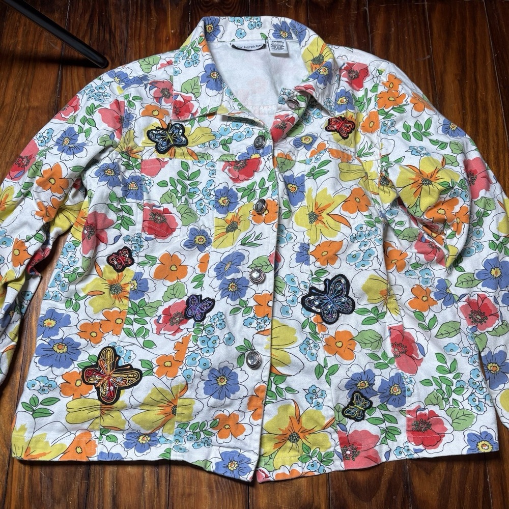 Breckenridge Bold Floral Sequin Butterflies Funky Unique Art Jacket Sz PM A681